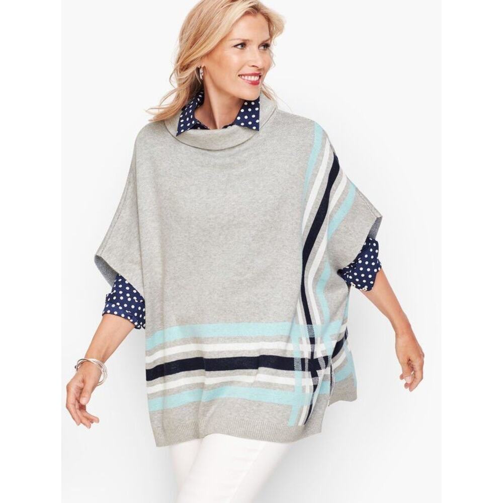 Talbots Sabrina Knit Caftan/Poncho/Shrug Turtle Neck Top/Sweater, Size S/M, Gray